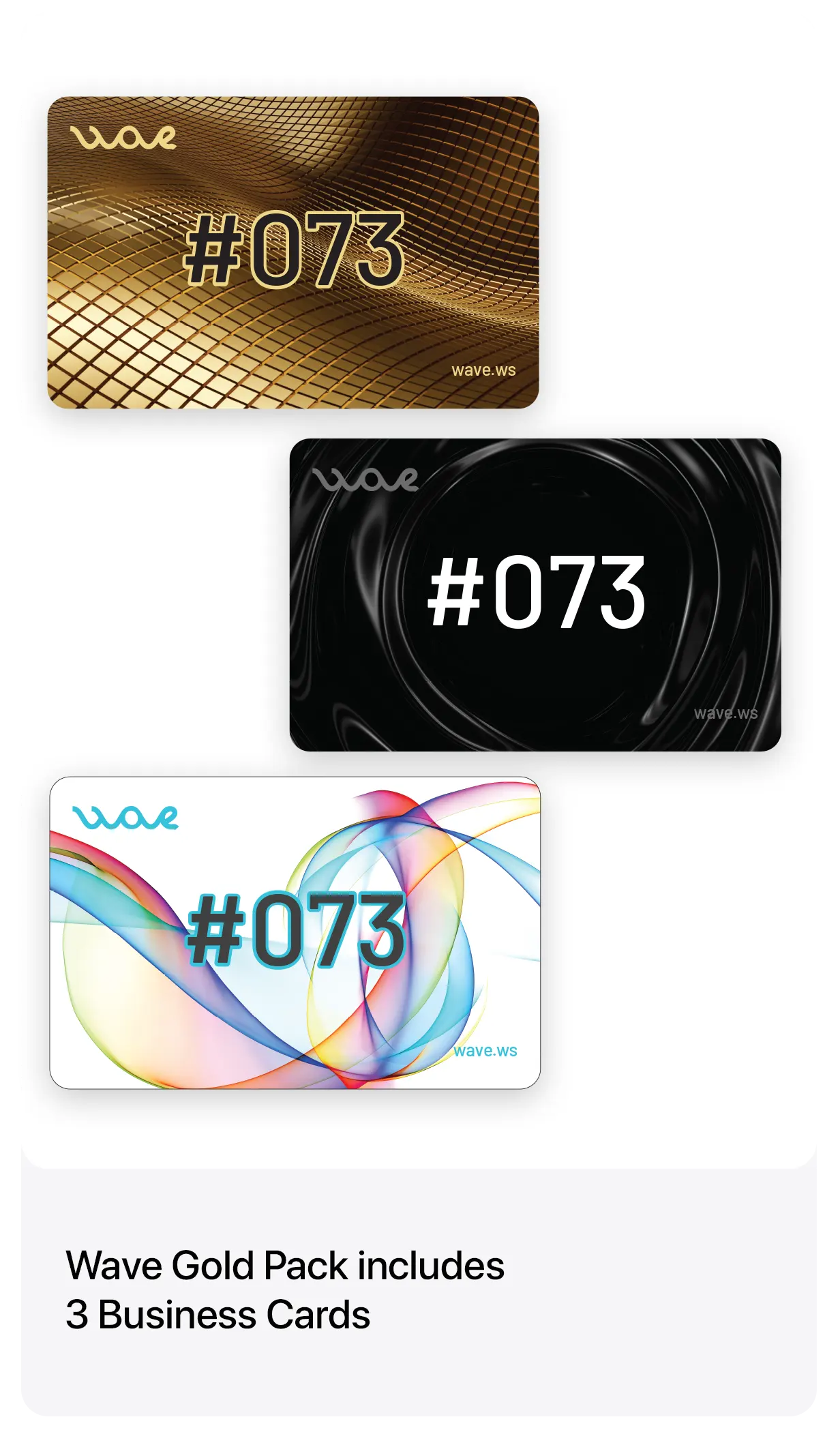 Wave gold pack includes 3 business cards